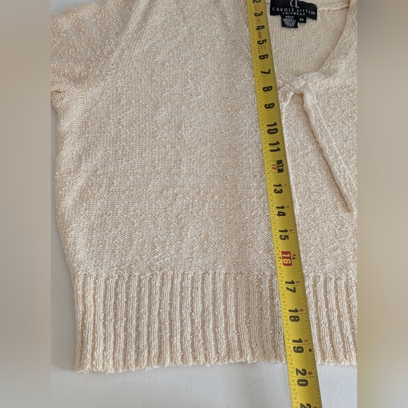 Vintage Carole Litty Boucle KNIT TOP Short Sleeve Yellow Cream Sz M 90s Feminine - Picture 11 of 12